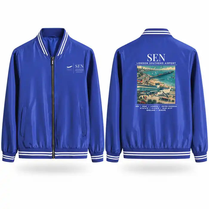London Southend Airport (SEN) Stylish Jackets - Baseball Collar - Poster - Royal Blue