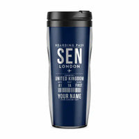 Thumbnail for London Southend Airport (SEN) Travel Mugs - Boarding Pass + Name - Plastic (No Holder) - Dark Blue
