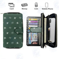 Thumbnail for London Southend Airport (SEN) Leather Wallets - Zip Long Wallet - Pattern - Dark Green