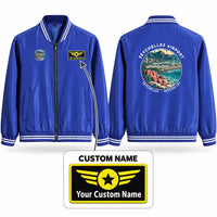 Thumbnail for Seychelles International Airport (SEZ) Stylish Jackets - Baseball Collar - Badge + Name - Royal Blue