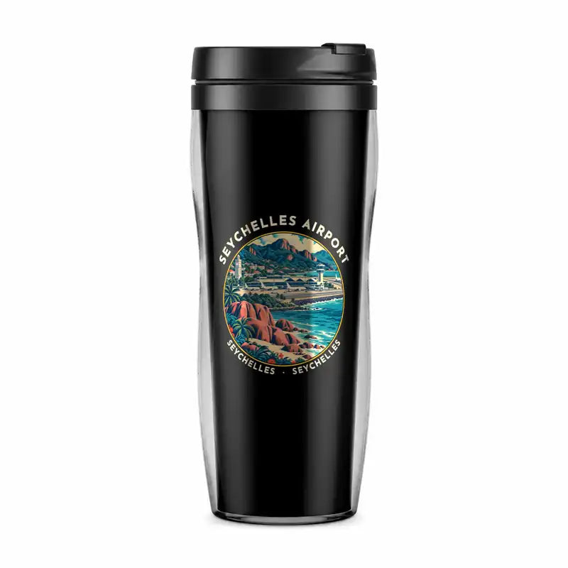 Seychelles International Airport (SEZ) Travel Mugs - Badge - Plastic (No Holder) - Black