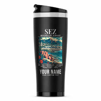 Thumbnail for Seychelles International Airport (SEZ) Travel Mugs - Poster + Name - Stainless Steel (No Holder) - Black