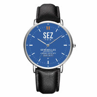 Thumbnail for Seychelles International Airport (SEZ) Aviator Watches - Classic - Blue - Slim Leather - Silver & Black Leather Strap