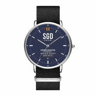 Thumbnail for Sønderborg Airport (SGD) Aviator Watches - Classic - Navy Blue - Slim Leather - Silver & Black Nylon Strap