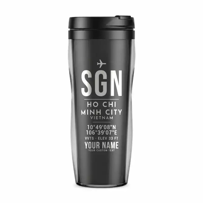 Tan Son Nhat International Airport Ho Chi Minh City (SGN) Travel Mugs - ID Tag + Name - Plastic (No Holder) - Gray