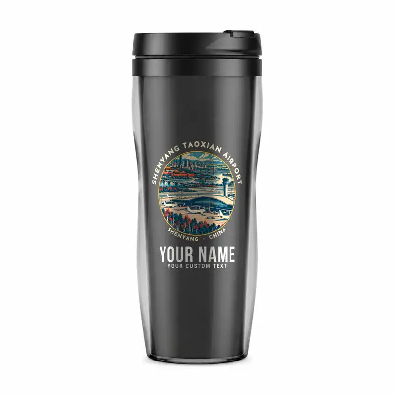 Shenyang Taoxian International Airport (SHE) Travel Mugs - Badge + Name - Plastic (No Holder) - Gray