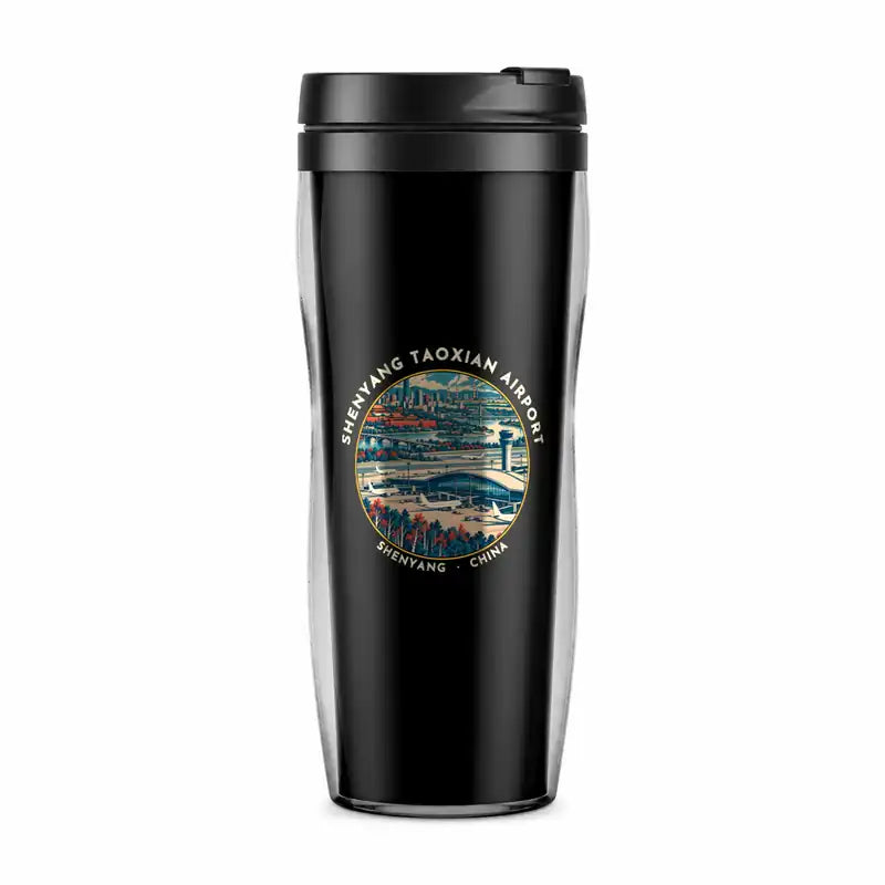 Shenyang Taoxian International Airport (SHE) Travel Mugs - Badge - Plastic (No Holder) - Black