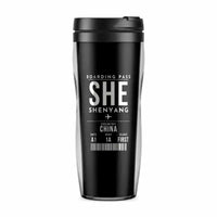 Thumbnail for Shenyang Taoxian International Airport (SHE) Travel Mugs - Boarding Pass - Plastic (No Holder) - Black