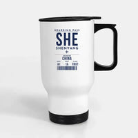 Thumbnail for Shenyang Taoxian International Airport (SHE) Travel Mugs - Boarding Pass - Stainless Steel with Holder - White