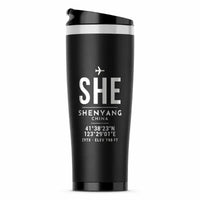 Thumbnail for Shenyang Taoxian International Airport (SHE) Travel Mugs - ID Tag - Stainless Steel (No Holder) - Black