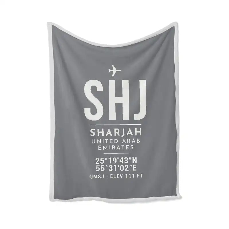 Sharjah International Airport (SHJ) Bedding Sets & Blankets - Blanket - ID Tag - Gray