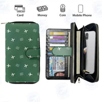 Thumbnail for Sharjah International Airport (SHJ) Leather Wallets - Zip Long Wallet - Pattern - Green