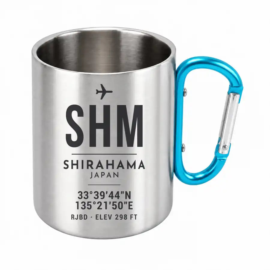 Nanki-Shirahama Airport (SHM) Stainless Steel Mugs - ID Tag - Outdoors Mug - Light Blue