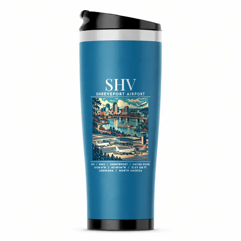 Shreveport Regional Airport (SHV) Travel Mugs - Poster - Stainless Steel (No Holder) - Light Blue