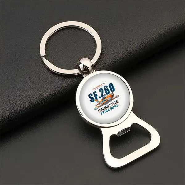 SIAI-Marchetti SF.260D - Cartoon - Bottle Opener Key Chain - White