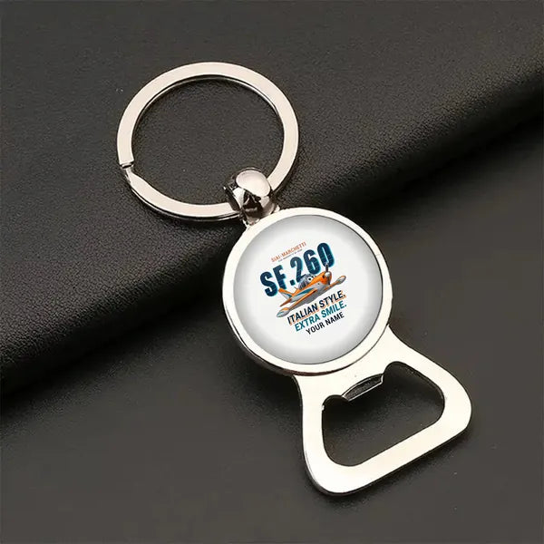 SIAI-Marchetti SF.260D - Cartoon + Name - Bottle Opener Key Chain - White