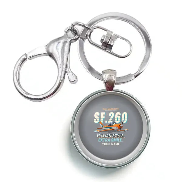 SIAI-Marchetti SF.260D - Cartoon + Name - Circle Key Chain - Gray