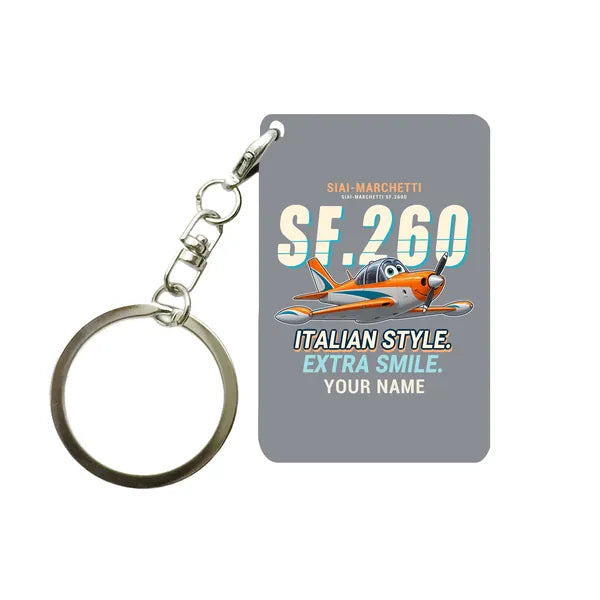 SIAI-Marchetti SF.260D - Cartoon + Name - Key Chain - Gray