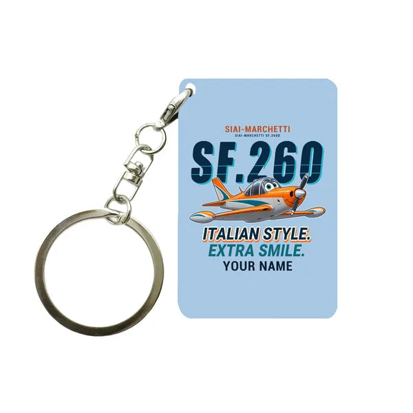 SIAI-Marchetti SF.260D - Cartoon + Name - Key Chain - Light Blue