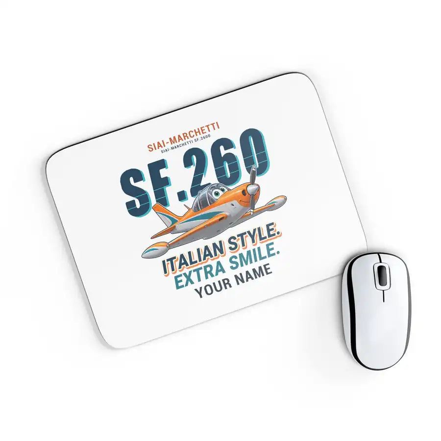 SIAI-Marchetti SF.260D - Cartoon + Name - Mouse Pad - White