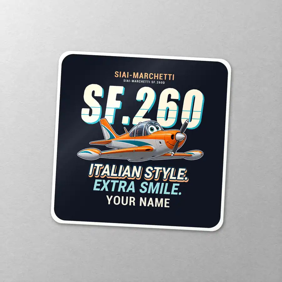 SIAI-Marchetti SF.260D - Cartoon + Name - Square Sticker - Close-up