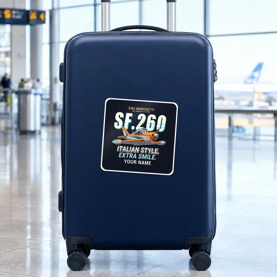 SIAI-Marchetti SF.260D - Cartoon + Name - Square Sticker - Suitcase