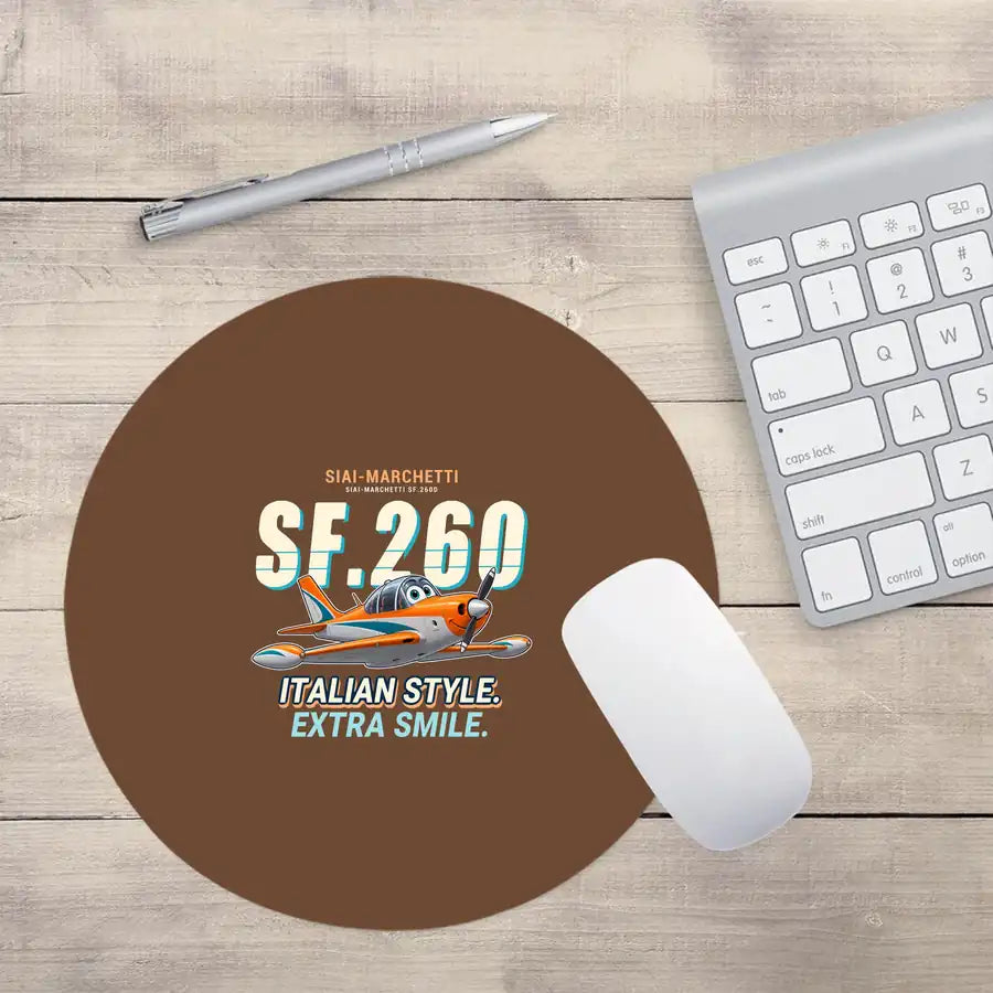 SIAI-Marchetti SF.260D - Cartoon - Round Mouse Pad - Brown