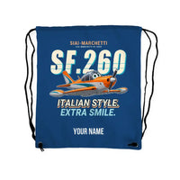 Thumbnail for SIAI-Marchetti SF.260D - Drawstring Bag - Cartoon + Name - Blue