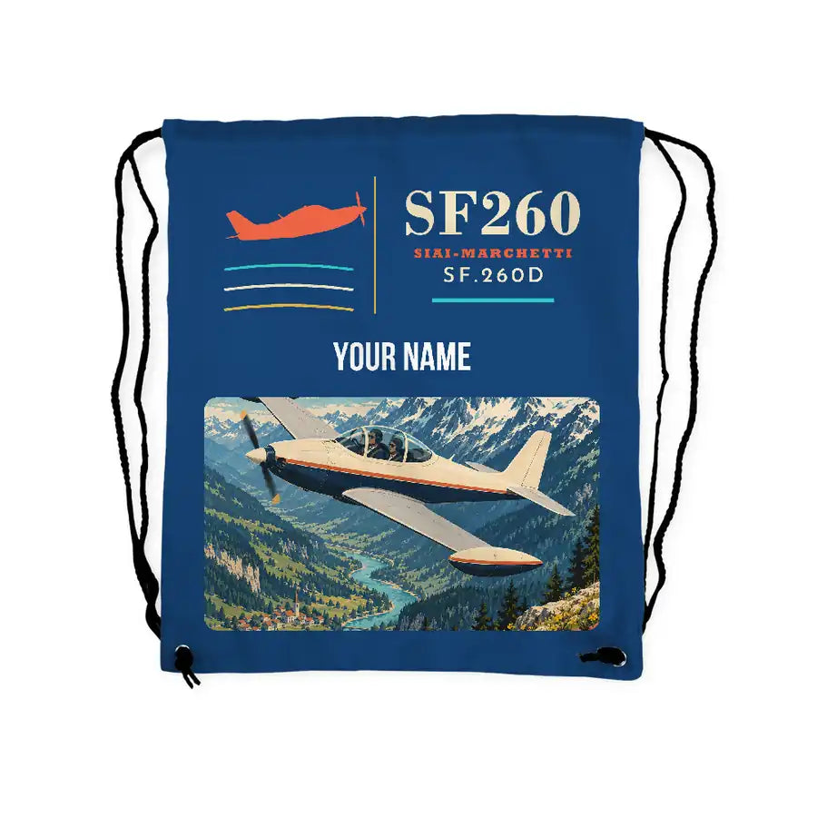 SIAI-Marchetti SF.260D - Drawstring Bag - Classic + Name - Blue