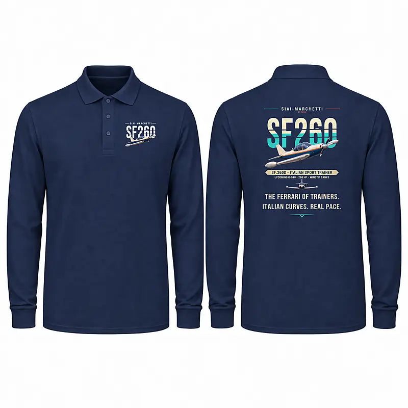 SIAI-Marchetti SF.260D Premium Polo T-Shirts - Original - Long Sleeve - Dark Blue