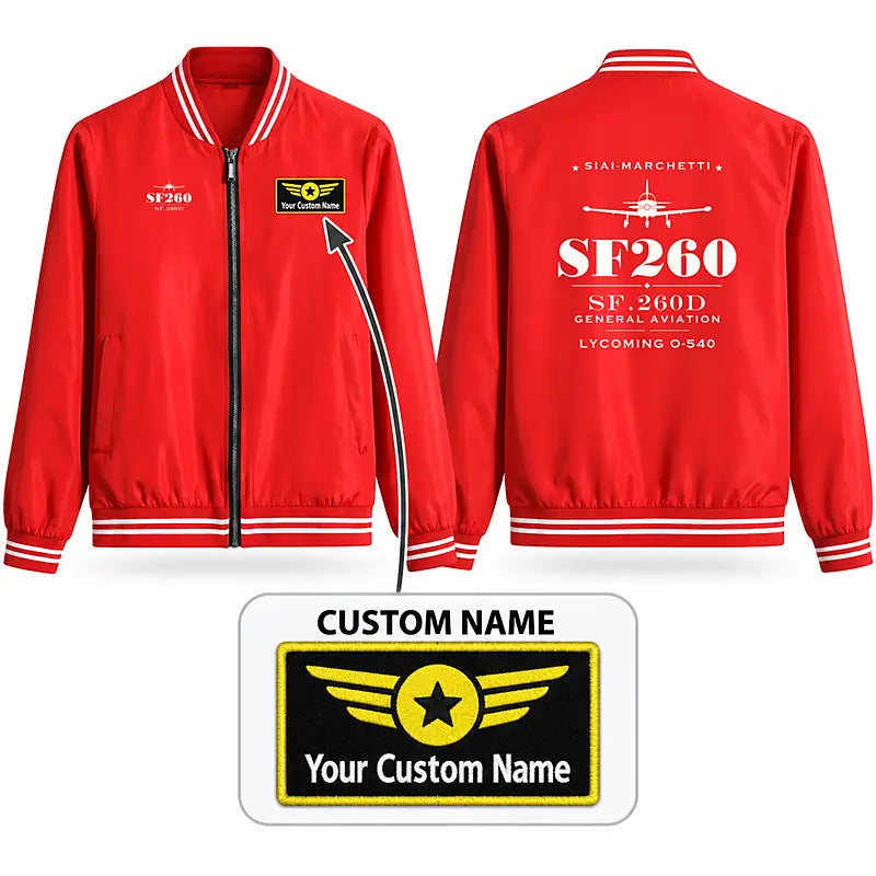 SIAI-Marchetti SF.260D Stylish Jackets - Baseball Collar - Heritage + Name - Red