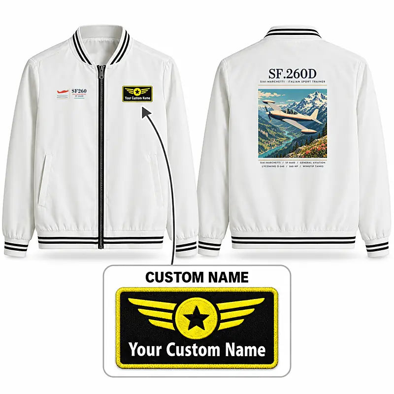 SIAI-Marchetti SF.260D Stylish Jackets - Baseball Collar - Poster + Name - White