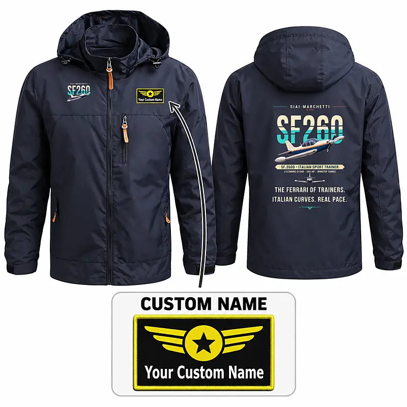 SIAI-Marchetti SF.260D Stylish Jackets - Hooded Windbreaker - Original + Name - Navy Blue