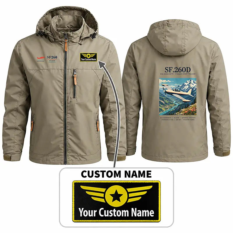 SIAI-Marchetti SF.260D Stylish Jackets - Hooded Windbreaker - Poster + Name - Khaki