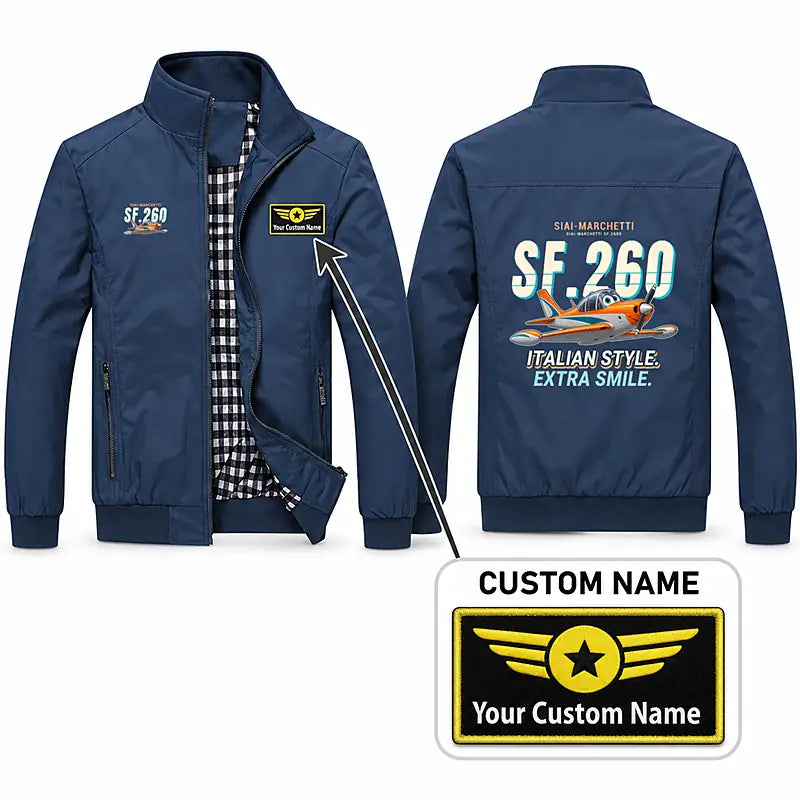 SIAI-Marchetti SF.260D Stylish Jackets - Stand Collar - Cartoon + Name - Navy Blue