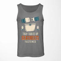 Thumbnail for Tray Tables Up Seatbelts Fastened design on gray tank top