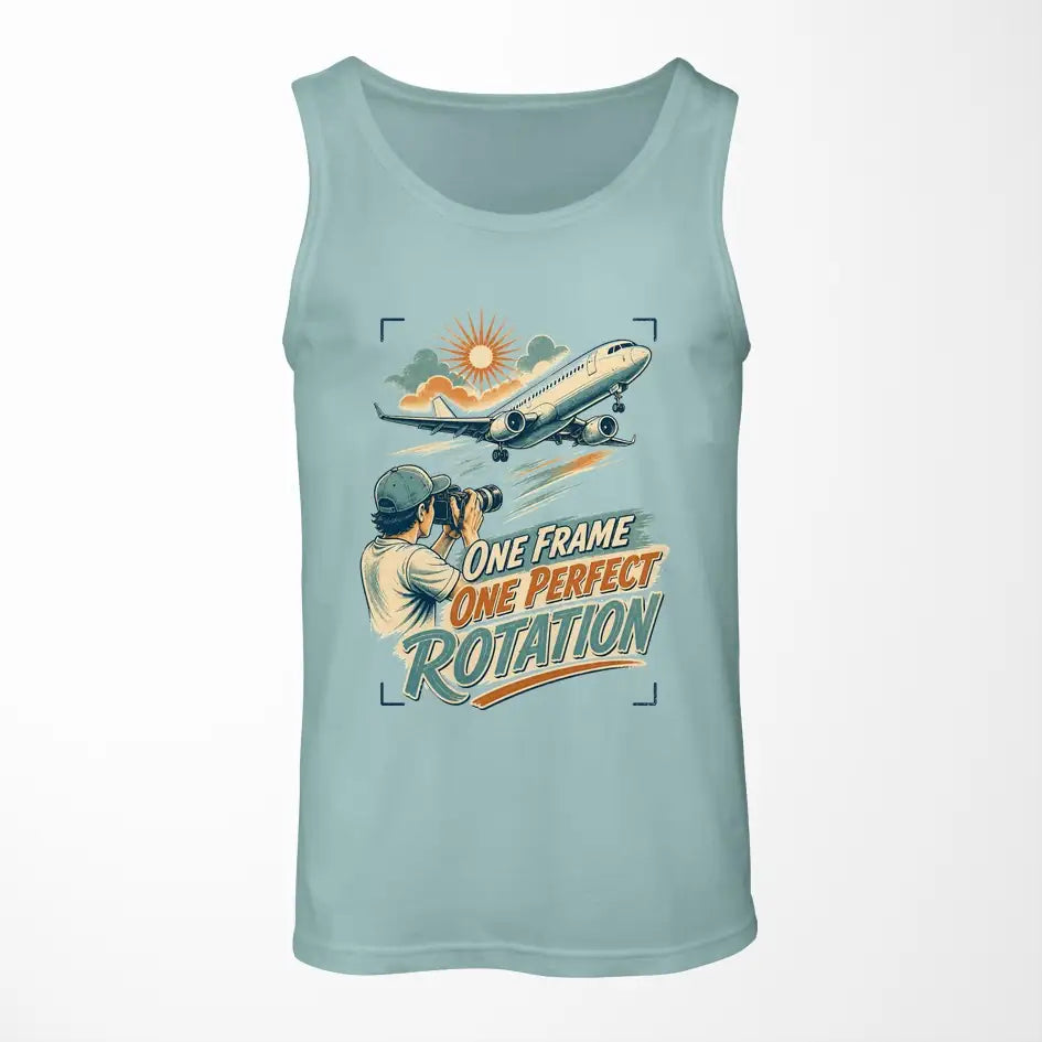 One Frame One Perfect Rotation design on light green tank top