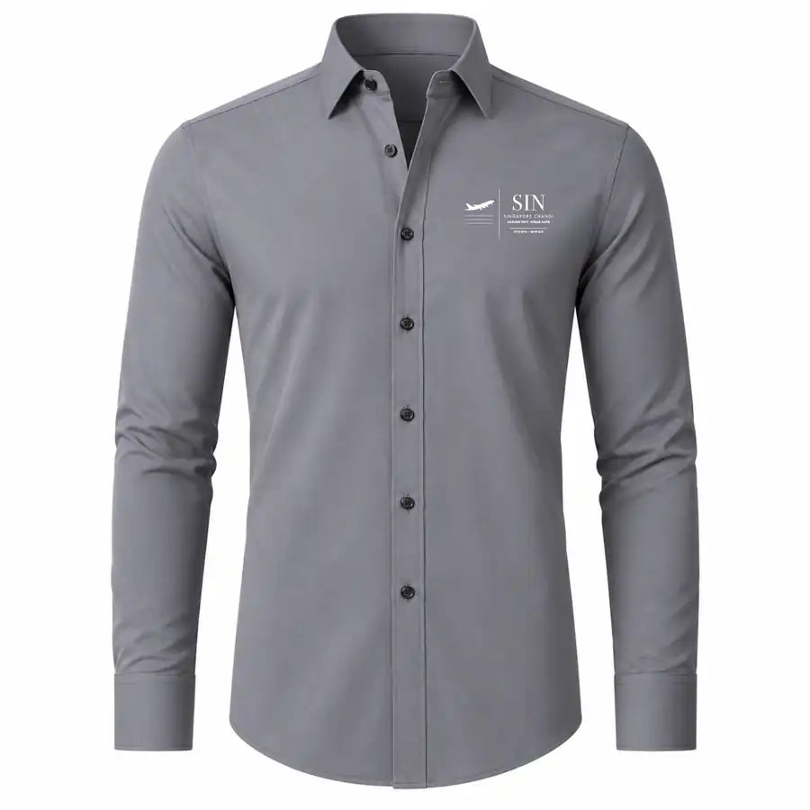 Singapore Changi International Airport (SIN) Shirts - Long Sleeve Shirt - Front - Gray