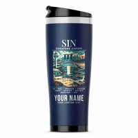 Thumbnail for Singapore Changi International Airport (SIN) Travel Mugs - Poster + Name - Stainless Steel (No Holder) - Dark Blue