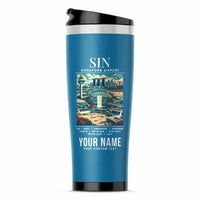 Thumbnail for Singapore Changi International Airport (SIN) Travel Mugs - Poster + Name - Stainless Steel (No Holder) - Light Blue