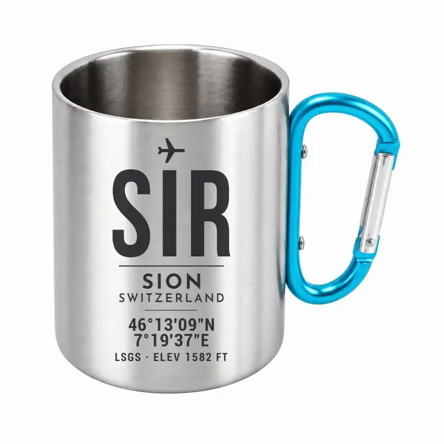 Sion Airport (SIR) Stainless Steel Mugs - ID Tag - Outdoors Mug - Light Blue