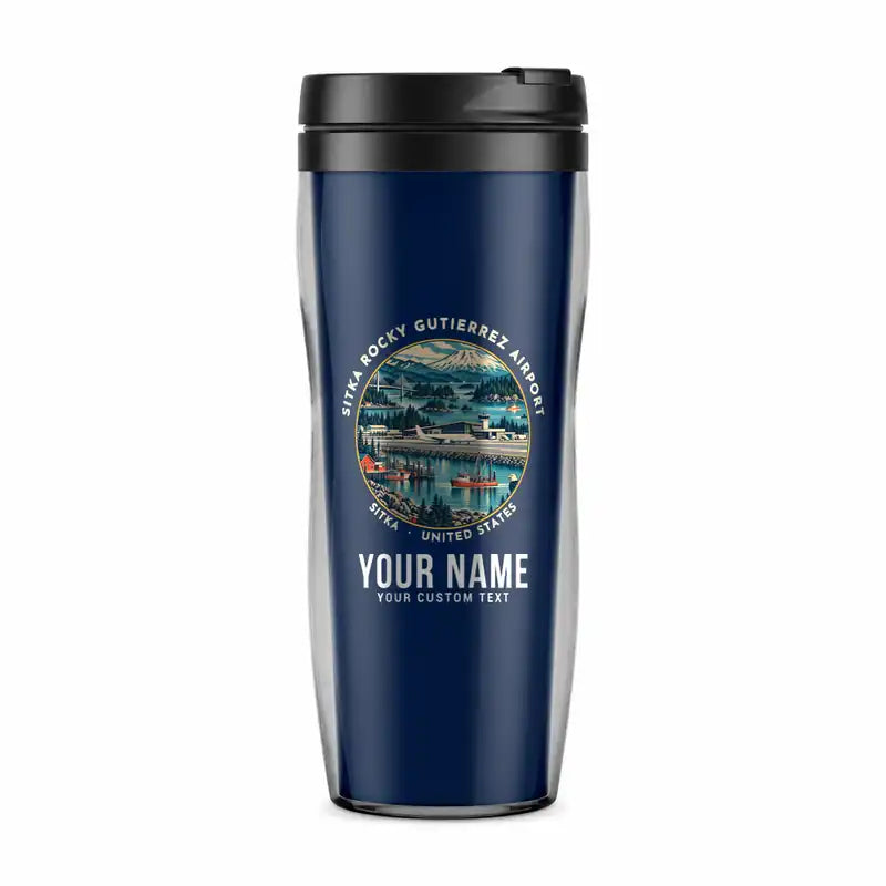 Sitka Rocky Gutierrez Airport (SIT) Travel Mugs - Badge + Name - Plastic (No Holder) - Dark Blue