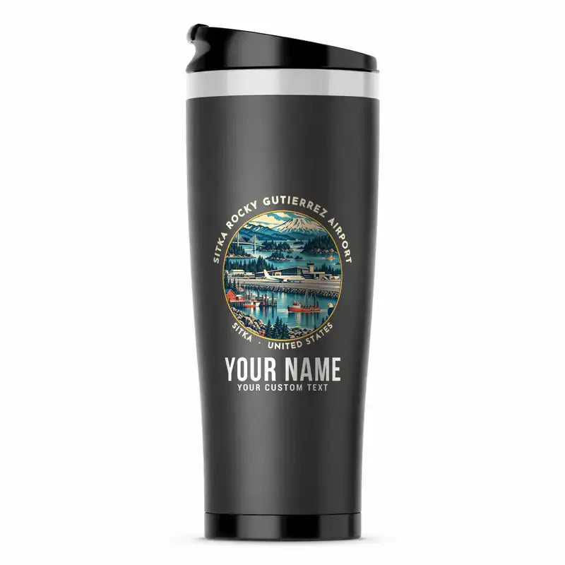 Sitka Rocky Gutierrez Airport (SIT) Travel Mugs - Badge + Name - Stainless Steel (No Holder) - Gray