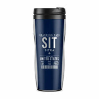 Thumbnail for Sitka Rocky Gutierrez Airport (SIT) Travel Mugs - Boarding Pass - Plastic (No Holder) - Dark Blue