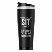 Thumbnail for Sitka Rocky Gutierrez Airport (SIT) Travel Mugs - Boarding Pass - Stainless Steel (No Holder) - Black