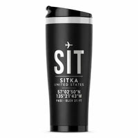 Thumbnail for Sitka Rocky Gutierrez Airport (SIT) Travel Mugs - ID Tag - Stainless Steel (No Holder) - Black