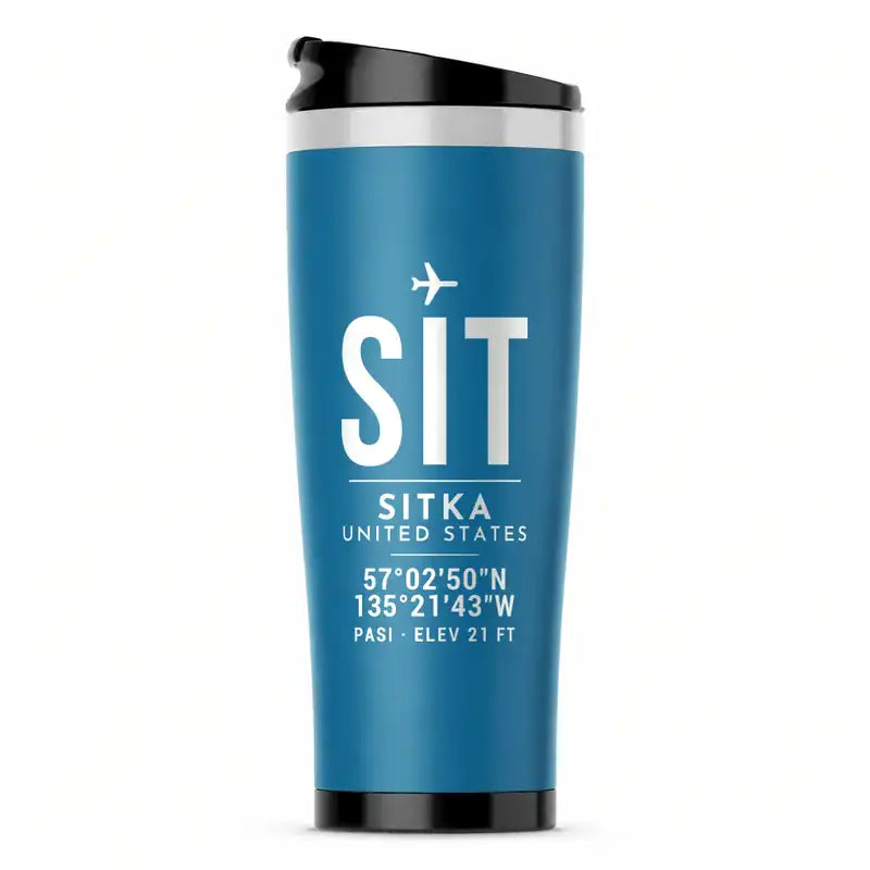 Sitka Rocky Gutierrez Airport (SIT) Travel Mugs - ID Tag - Stainless Steel (No Holder) - Light Blue