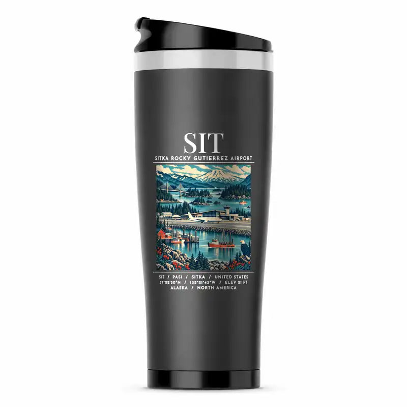 Sitka Rocky Gutierrez Airport (SIT) Travel Mugs - Poster - Stainless Steel (No Holder) - Gray