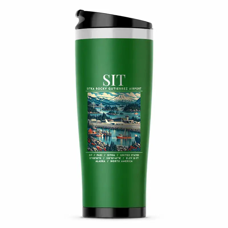 Sitka Rocky Gutierrez Airport (SIT) Travel Mugs - Poster - Stainless Steel (No Holder) - Green