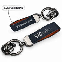 Thumbnail for San José Mineta International Airport (SJC) Leather Key Chains - Leather Key Chain - Horseshoe Buckle - Original Design - Navy Blue + Name